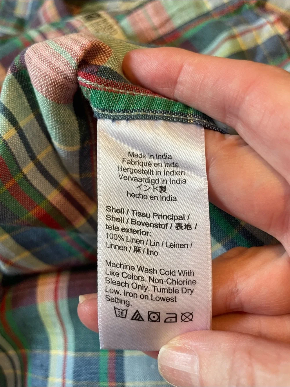 J.Crew Baird McNutt Irish Linen Madras Plaid Button Down Shirt Mens L Slim Fit
